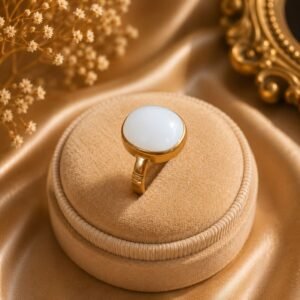 White Hakik Stone Panchdhatu Ring | पंचधातु सफ़ेद हकीक रिंग | Size-18